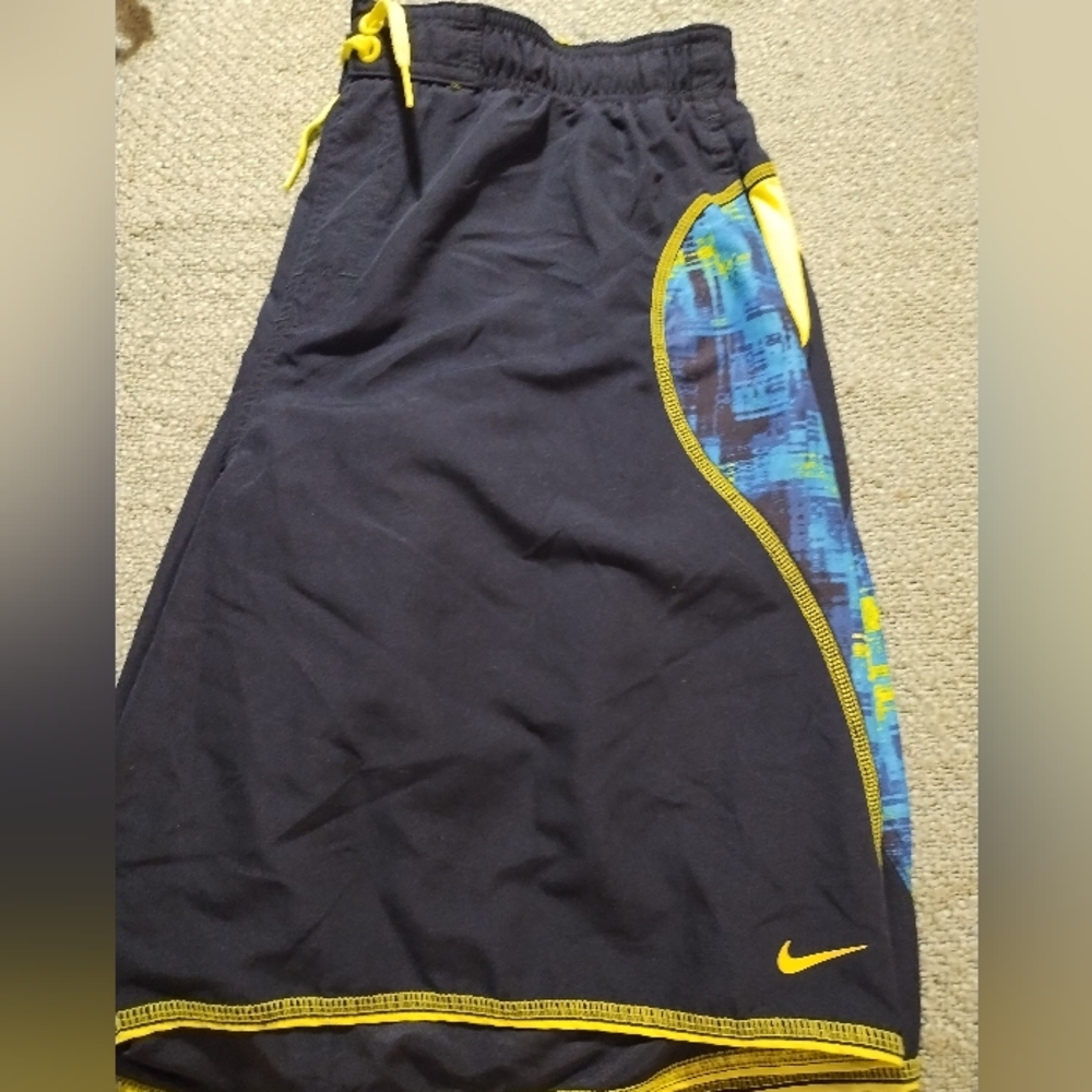 Nike Navy Blue Shorts with Light Blue and Yellow Accents
